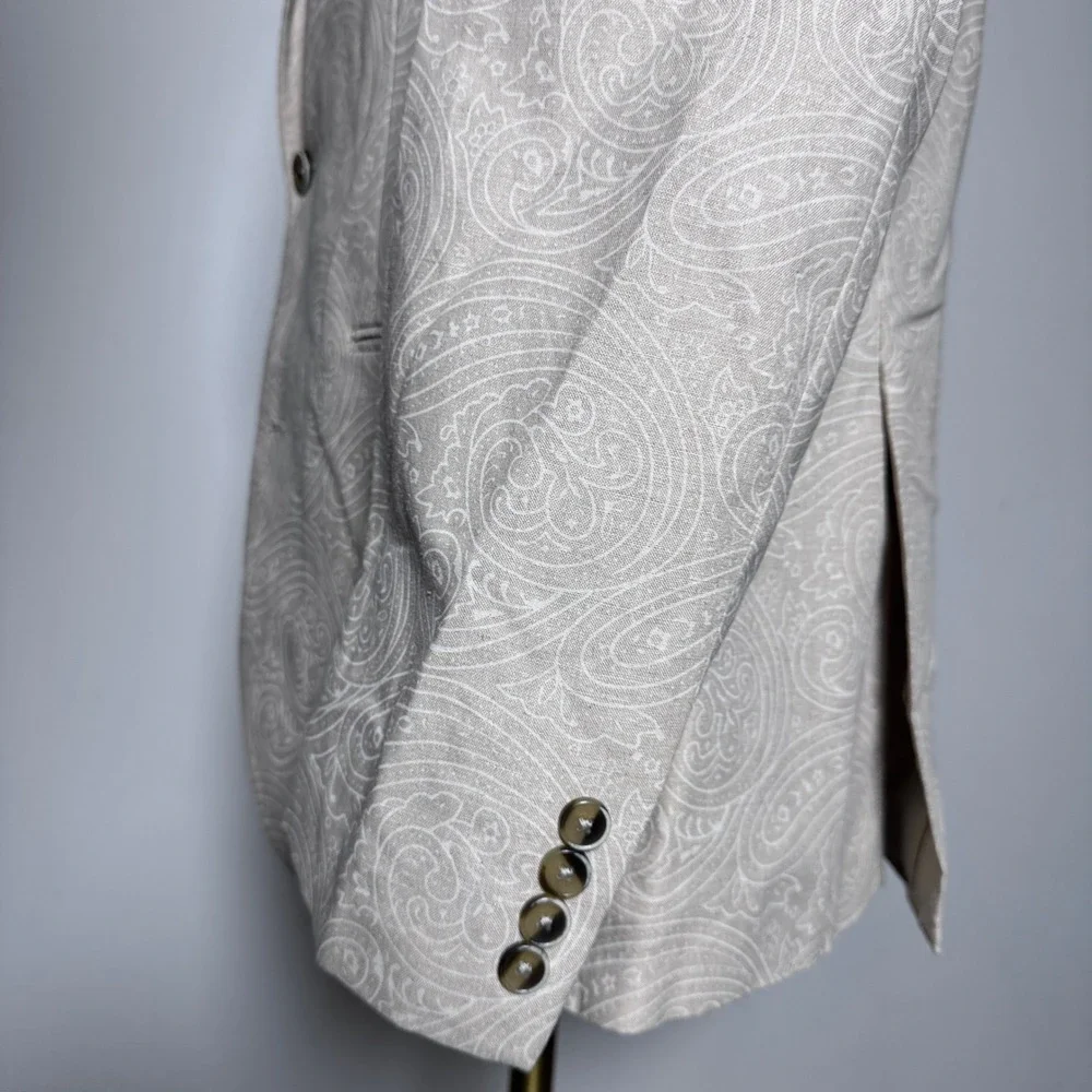 Van Heusen Studio‎ Blazer Mens 44R Beige Paisley Linen Blend Sport Coat 2-Button